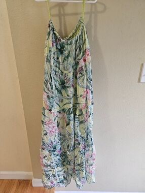 Light Green Tropical Floral Maxi Dress - Women's Summer Slip Dress